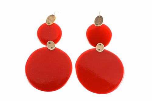 Ela Bauer Earrings Colour, Red/Red polyurethane, silver